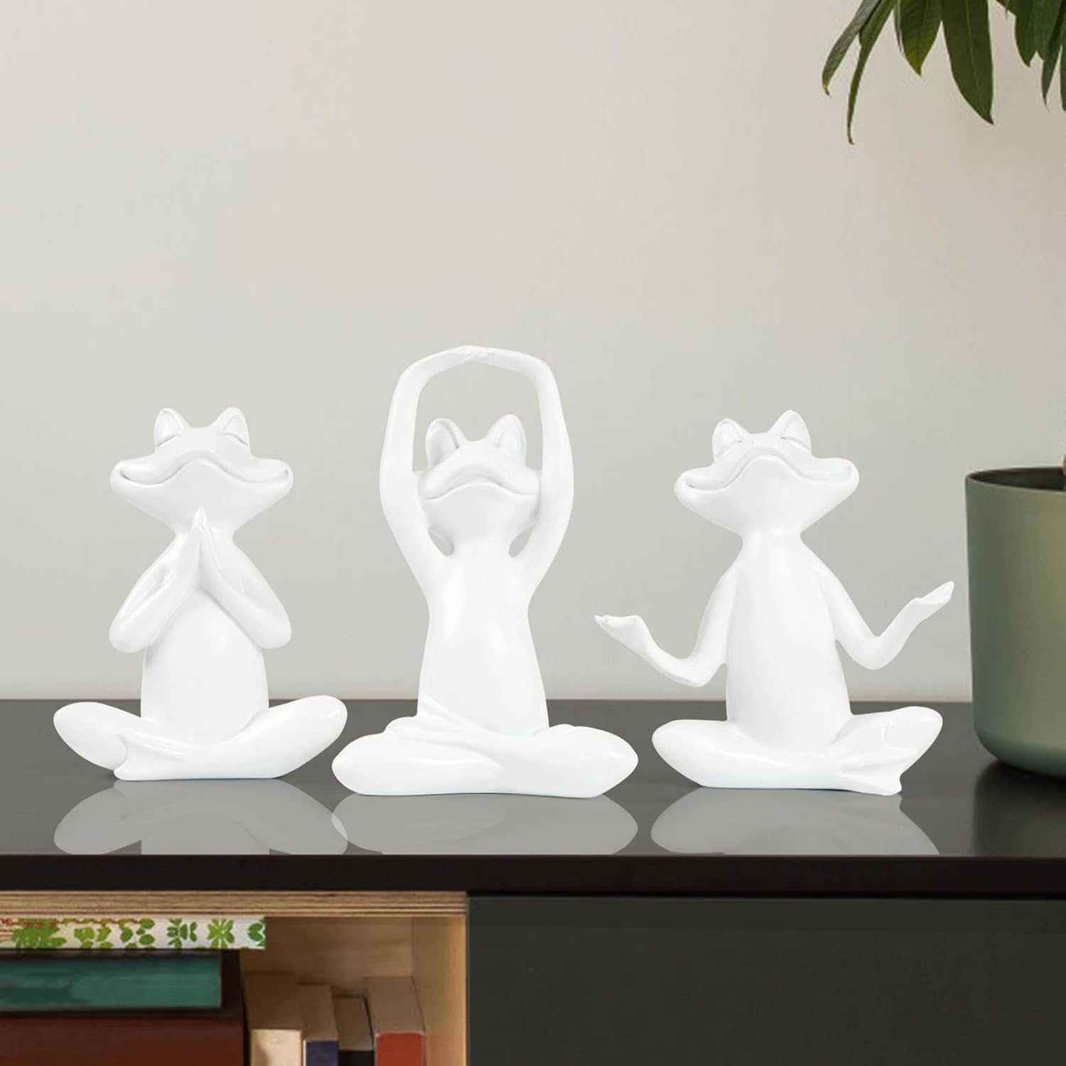 Suoedd White Frog Yoga Figurines 3 Pcs,Modern Decor for Shelf,Desk,Office image 3