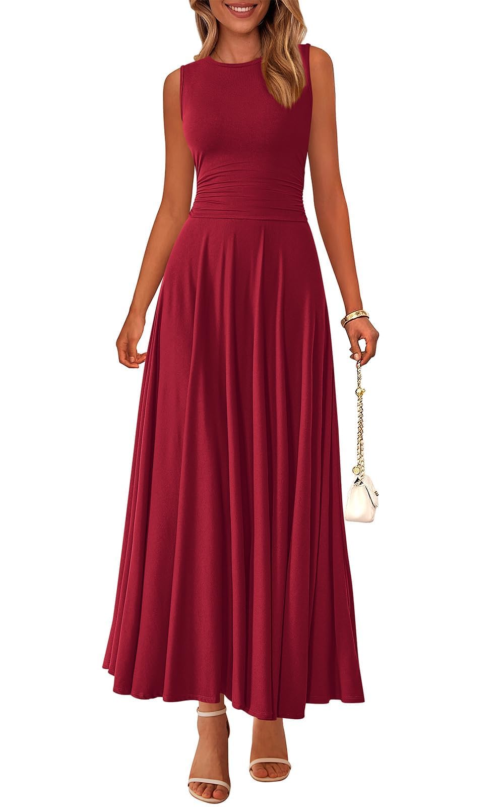 PRETTYGARDEN Womens Sleeveless Summer Dresses 2026 Flowy Aline Maxi Dress | Crewneck High Waisted Casual Sundresses, Plain Rib Knit, Stretch Tank Top Wedding Guest Dress, Vacation Long Fashion Clothing