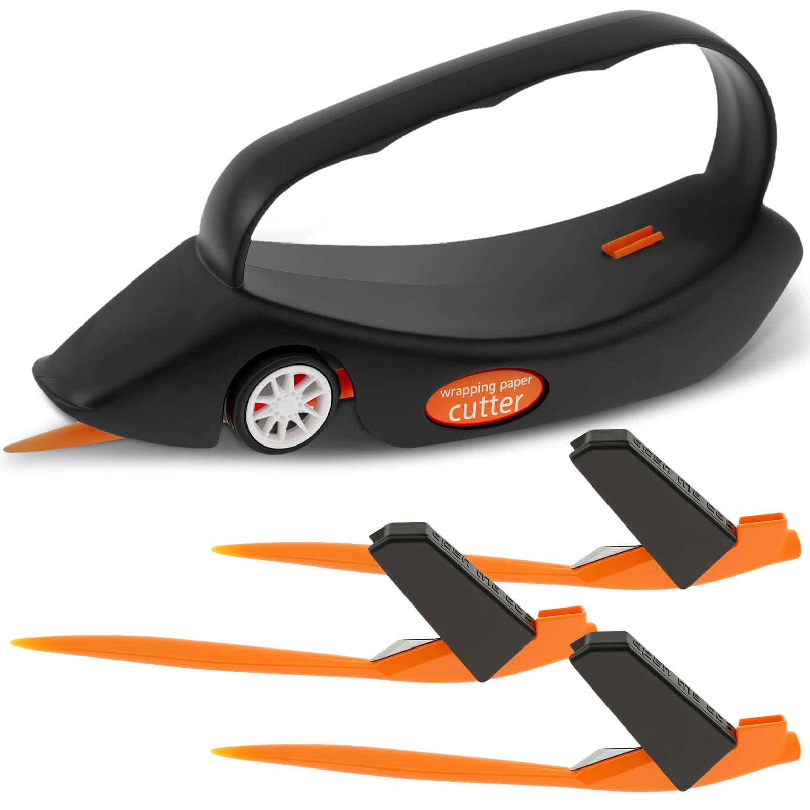Wrapping Paper Cutter with 1 Wrapping Paper Cutter and 3 Interchangeable Blades, Concealed Blade Easy Replace Wheels Device Smooth Precise for Christmas, Birthdays, and Holiday