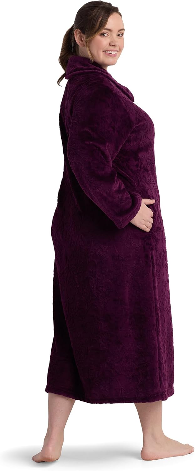Miss Elaine Women's Long Fleece Robe, Long Sleeves and Zipper Front Closure, Collared Neck with Side Pockets - Image 4