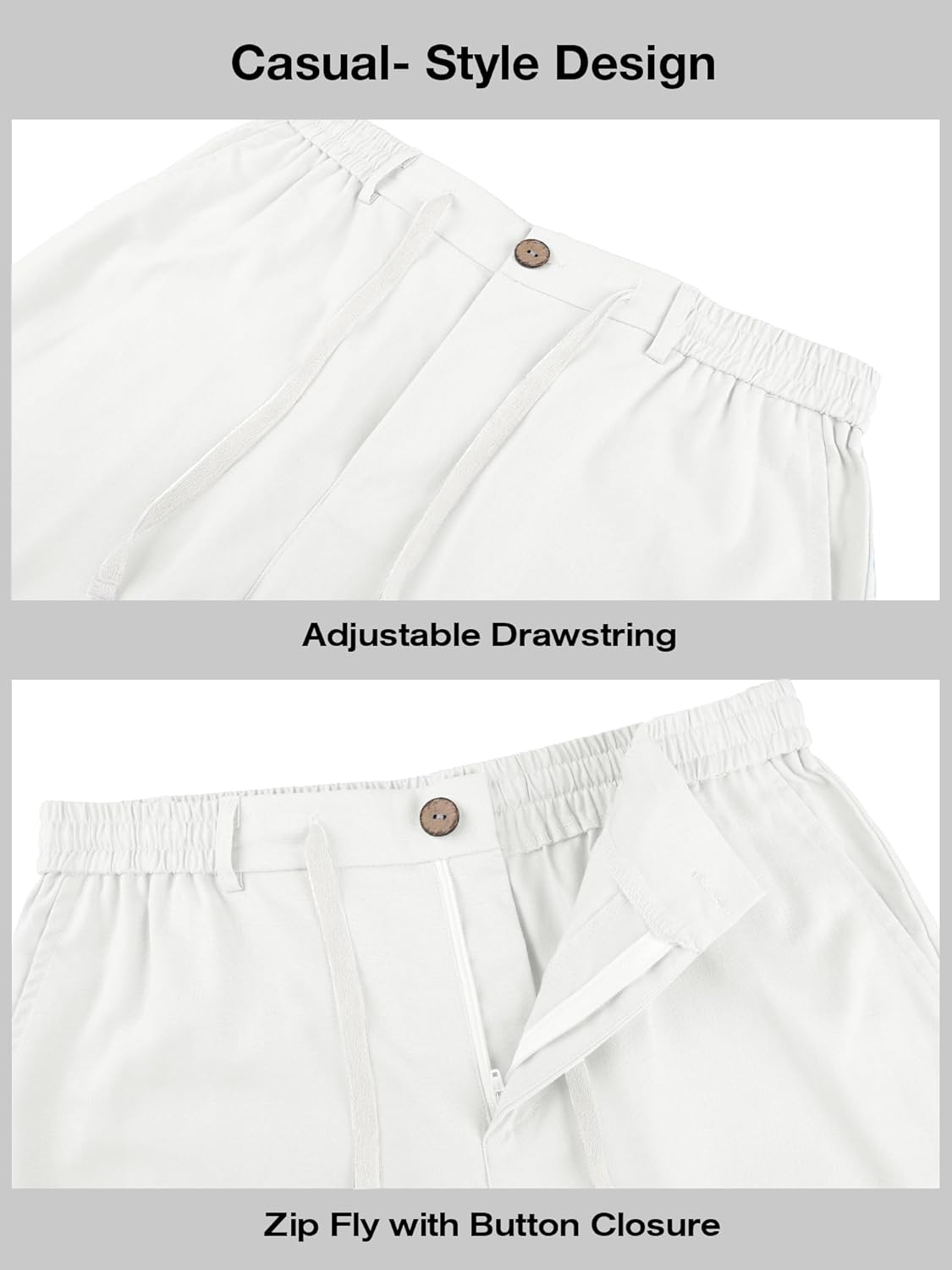 PLEPAN Mens Casual Linen Shorts - 7 inch Elastic Waist Drawstring Summer Beach Vacation Short - Image 6