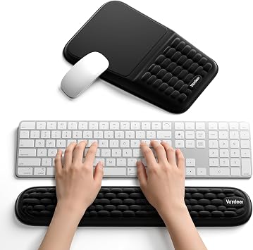 2-in-1 Keyboard & Mouse Wrist Rest Set Ergonomic Pain-Relief Support, Memory Foam Wrist Cushion with 8 Slope & Massage Nubs, Non-Slip PU Base, Relieves Wrist Pain & Carpal Tunnel from Long Typing