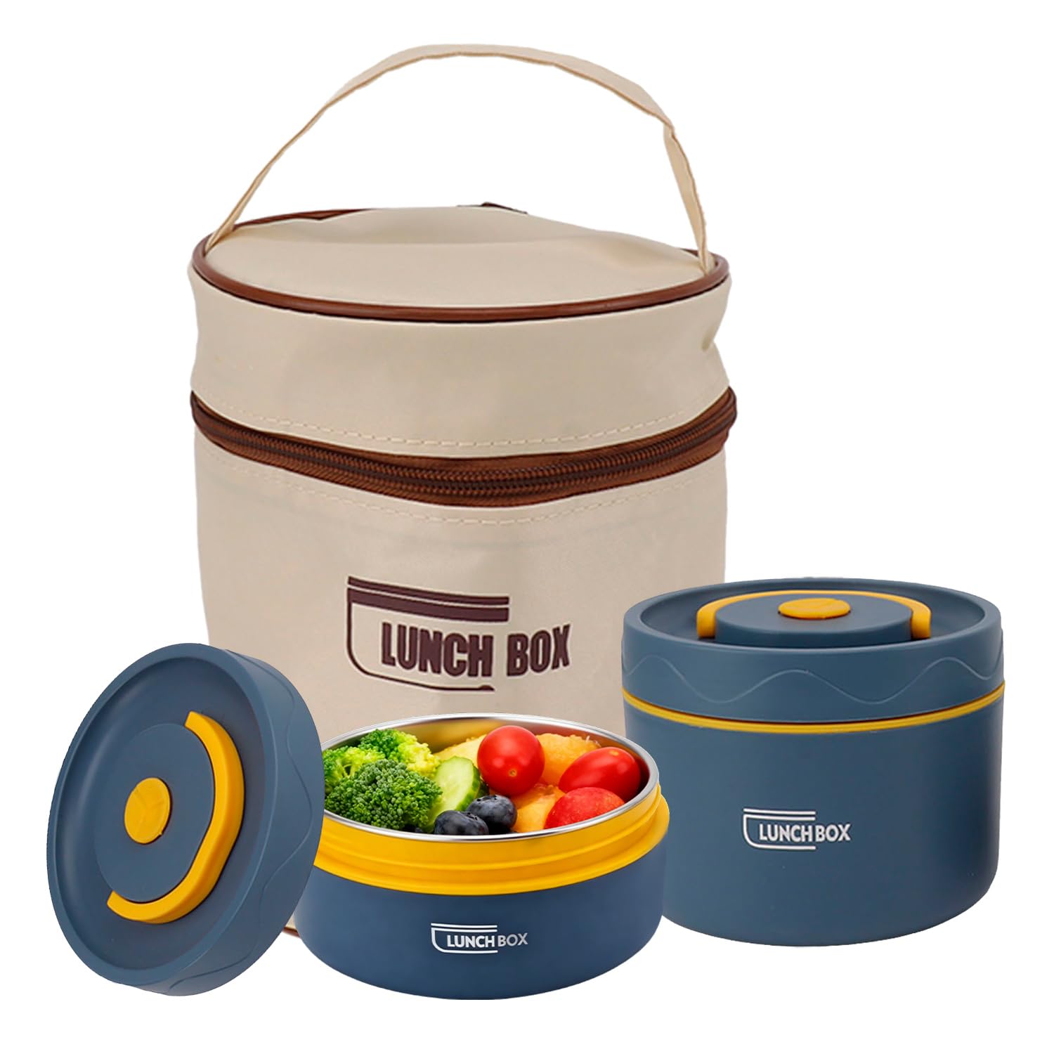 Hapivida Food Thermo, 304 Stainless Steel Double Layer Soup Container Portable Round Shape Insulated Lunch Food Jar Wide Mouth Bento Box with Bag for Work, School, Outdoor Dining (Insulated-2PCS)
