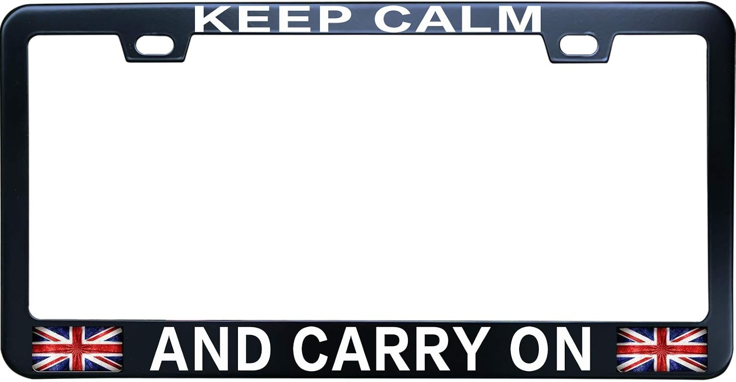 Keep Calm and Carry ON License Plate Frames - Metal Car Tag Sign for Women/Men, Standard 6x12 2-Hole and Screws Fits US & Canada