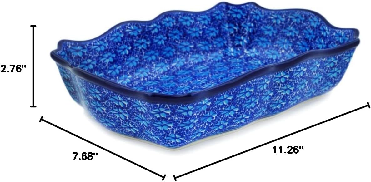 Polmedia Polish Pottery Rectangular Baker - Deep Into The Blue Sea Pattern Handmade in Boleslawiec Poland by Ceramika Artystyczna + Certificate of Authenticity