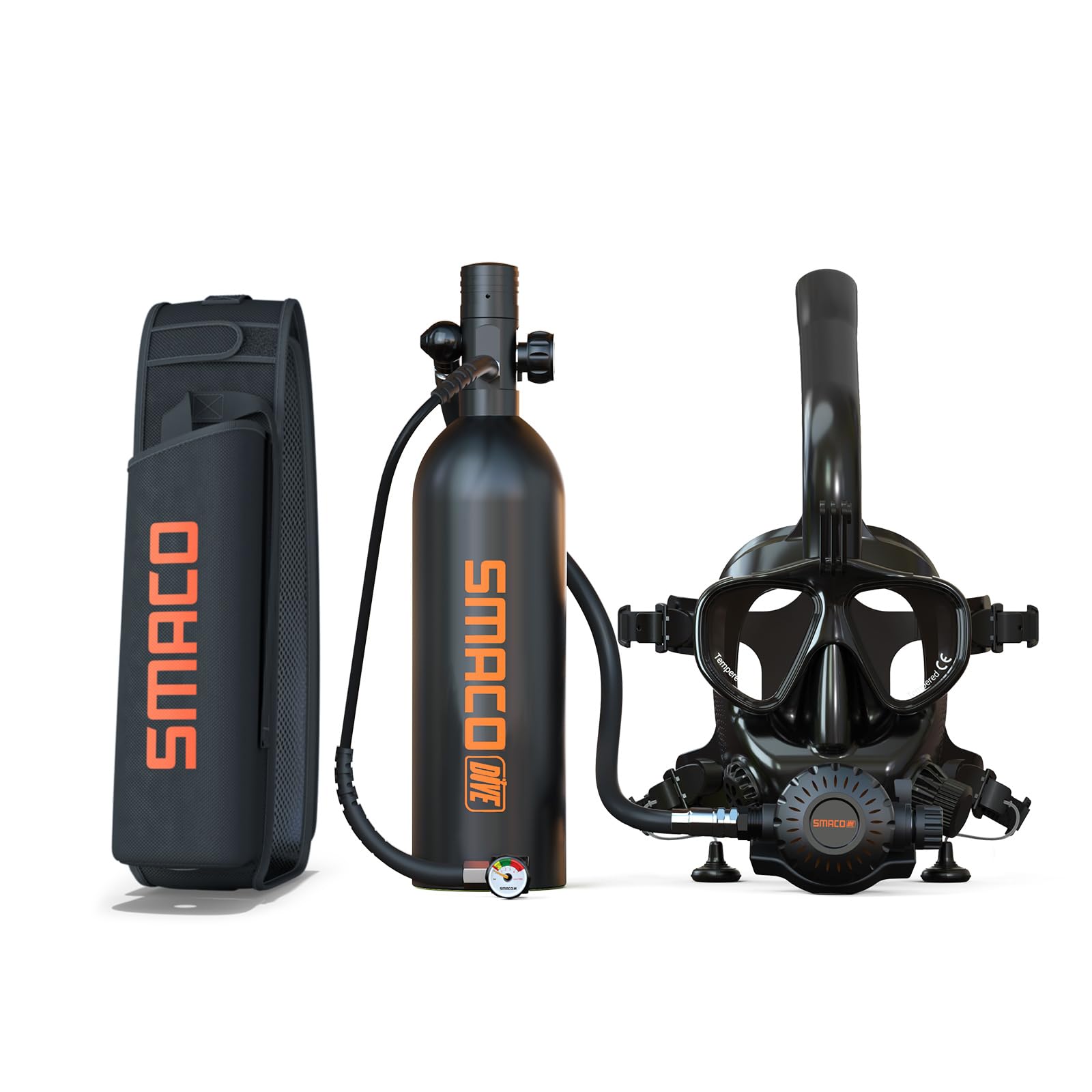 SMACO Mini Scuba Tank with Snorkel Mask, Lung Air Tank Sub Mask 1L Portable Small Diving Tank with Full Face Diving Mask Reusable Pony Bottle for Snorkeling Underwater Exploration Rescue S400Pro