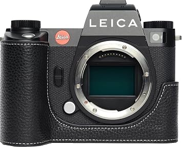 SL3 Camera Case, BMAOLLONGB Handmade Genuine Real Leather Half Camera Case Bag Cover for Leica SL3 Camera Bottom Opening Version + Hand Strap Black