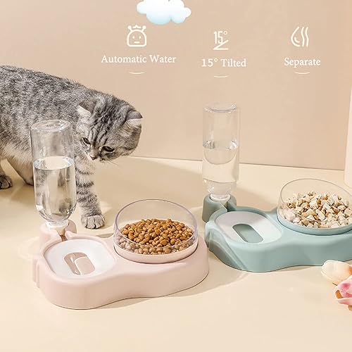 Miniatura 2 de JAY D.L Tazones elevados para gatos, 15 inclinados para gatos y perros con gravedad para alimentos y agua, juego de cuencos elevados con botella