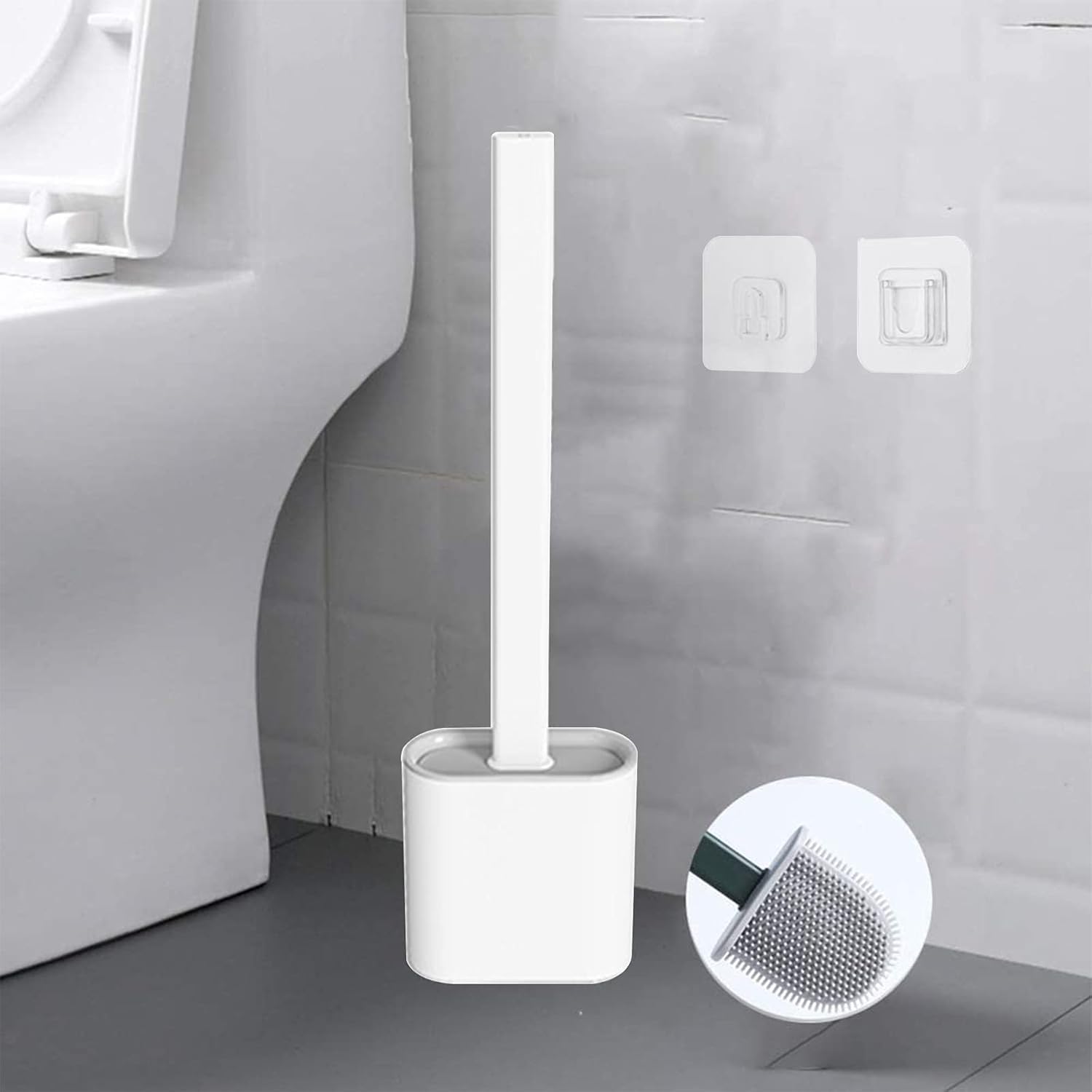 Toilet Brush with Stand Silicone Flex Toilet Brush Bathroom Cleaning Supplies Household Cleaning Tools,Toilet Brushes for Western Toilet, Toilet Brush with Holder Stand. 1