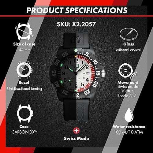 Luminox - G Collection Sea Lion zegarek męski 44 mm - zegarek wojskowy w kolorze czarnym z wyświetlaczem daty 100 m wodoszczelny - kilka wariantów - wyprodukowano w Szwajcarii - Zegarek męski