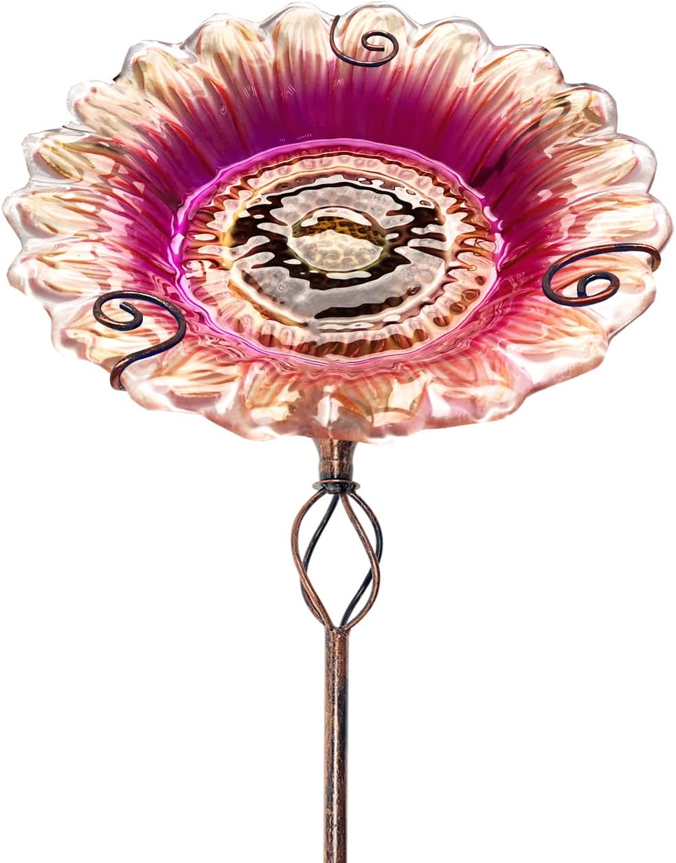 SANKUU Bird Bath, 32 Inch Height Glass BirdBath Birdfeeder with Metal Stake for Garden Outdoor Decoration (Pink)