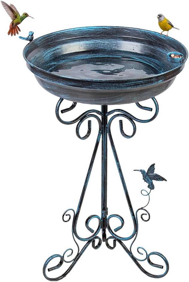 VEWOGARDEN Blue Bird Baths for Outdoors Large Garden Metal