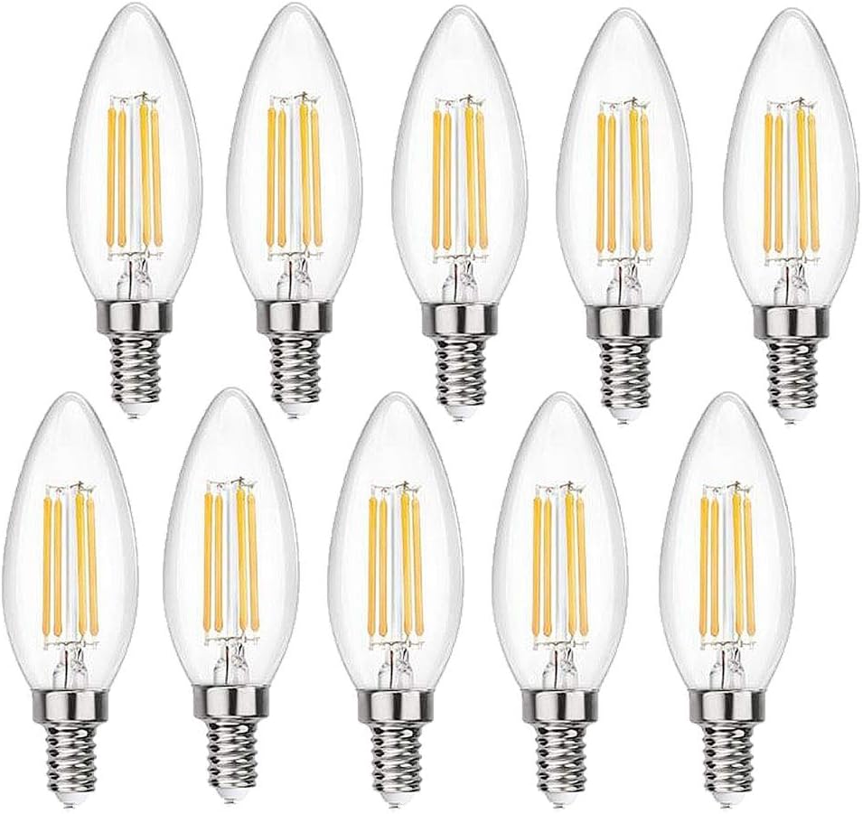 BANGSHUO Pack 10 E14 Vintage Candelabra LED Bulbs 4W C35 400 Lumens Warm White 2700K LED Chandelier Light Bulbs E14 40W Equivalent,C35 Filament LED Candle Bulb E14 No Dimmable