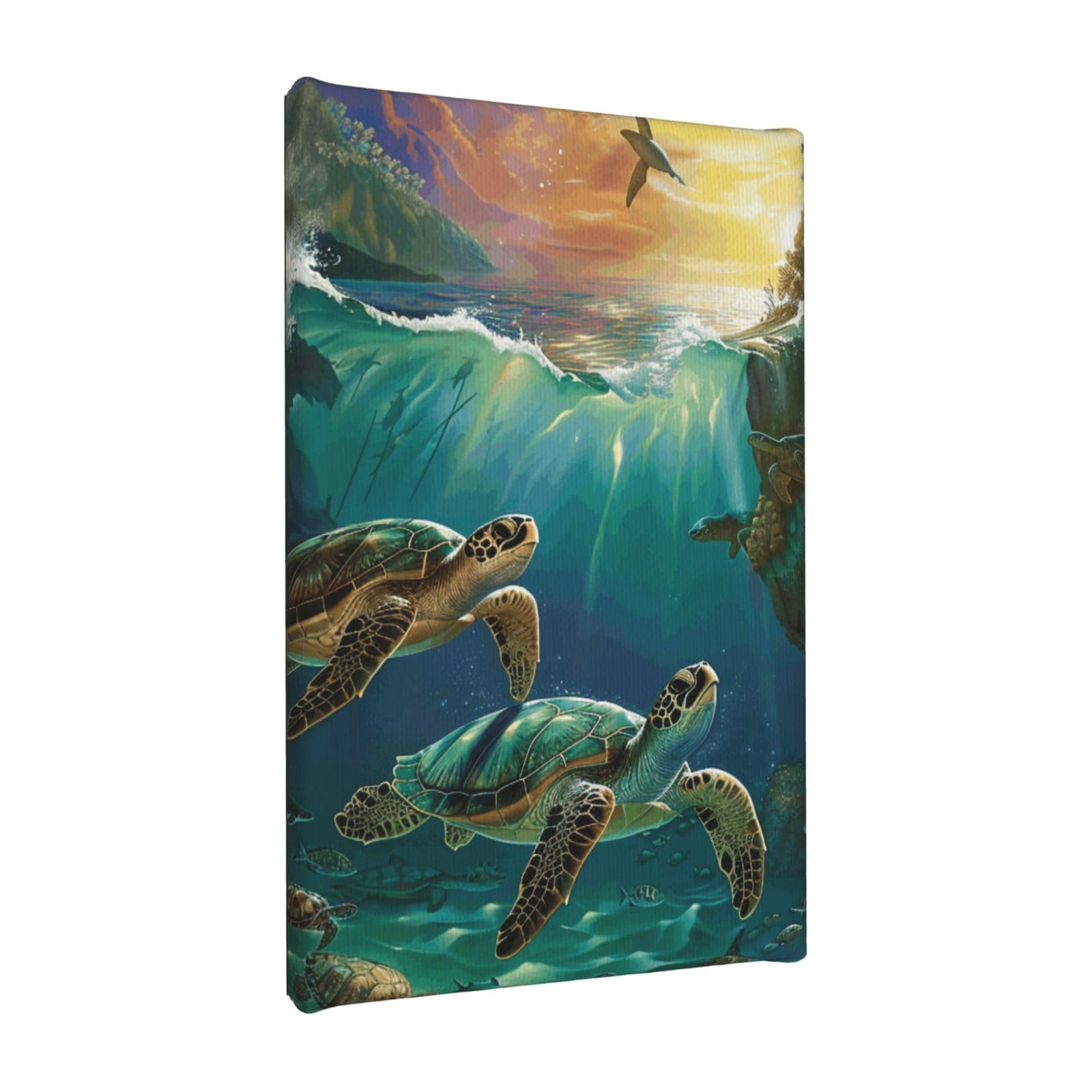 YKLJG Sea Turtles Printed Wall Art Canvas Painting 20x30 CM Wooden Framed Picture Painting Artwork Prints for Bedroom Kitchen Home Office Decor