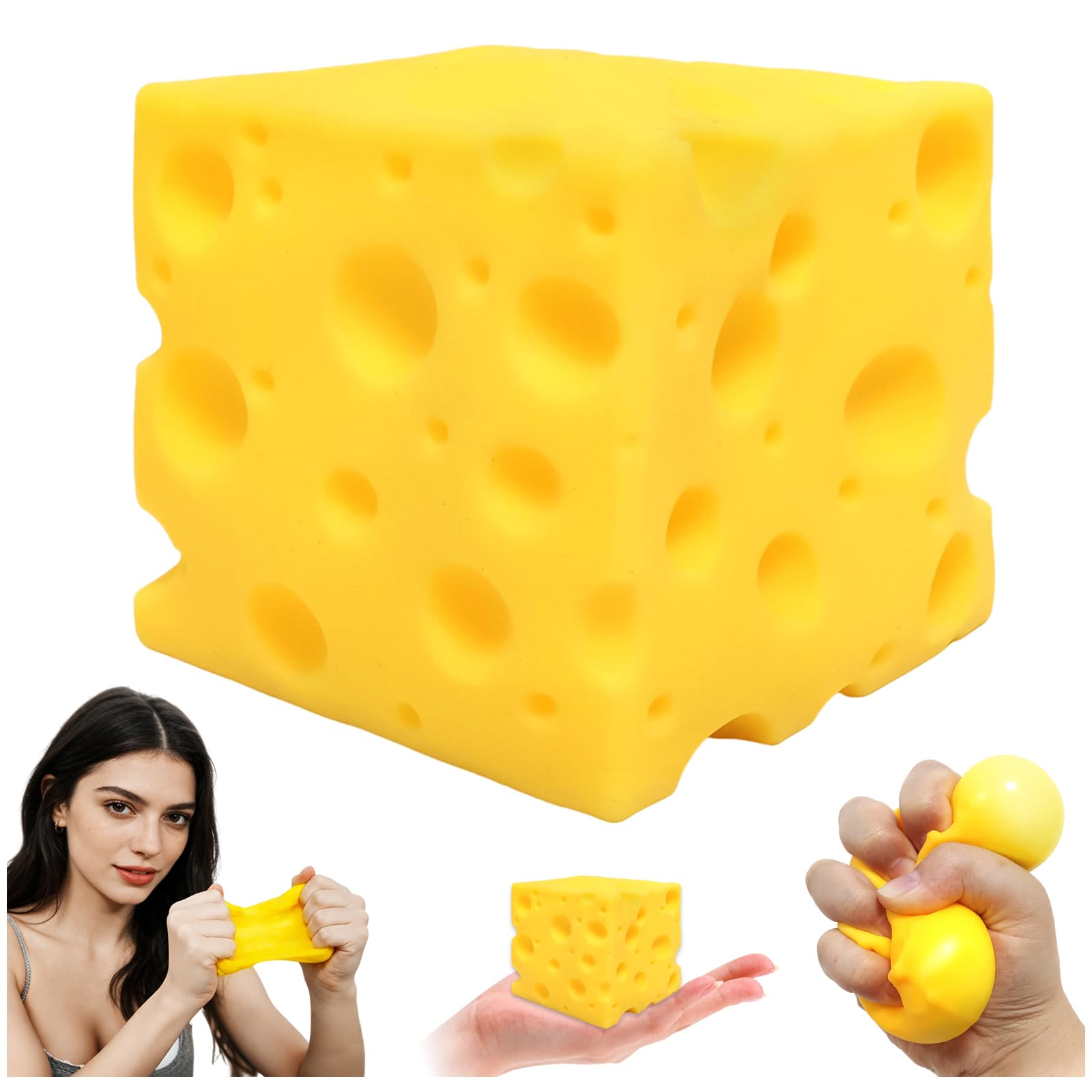7CM Giant Cheese Squishy Toy,Cube Stress Ball,Soft Big Squishy Cheese Sensory Slow Rebound Shapeable Squeeze Ball Sensory Fidget Toy Soft Relieves Stress for Kids and Adults