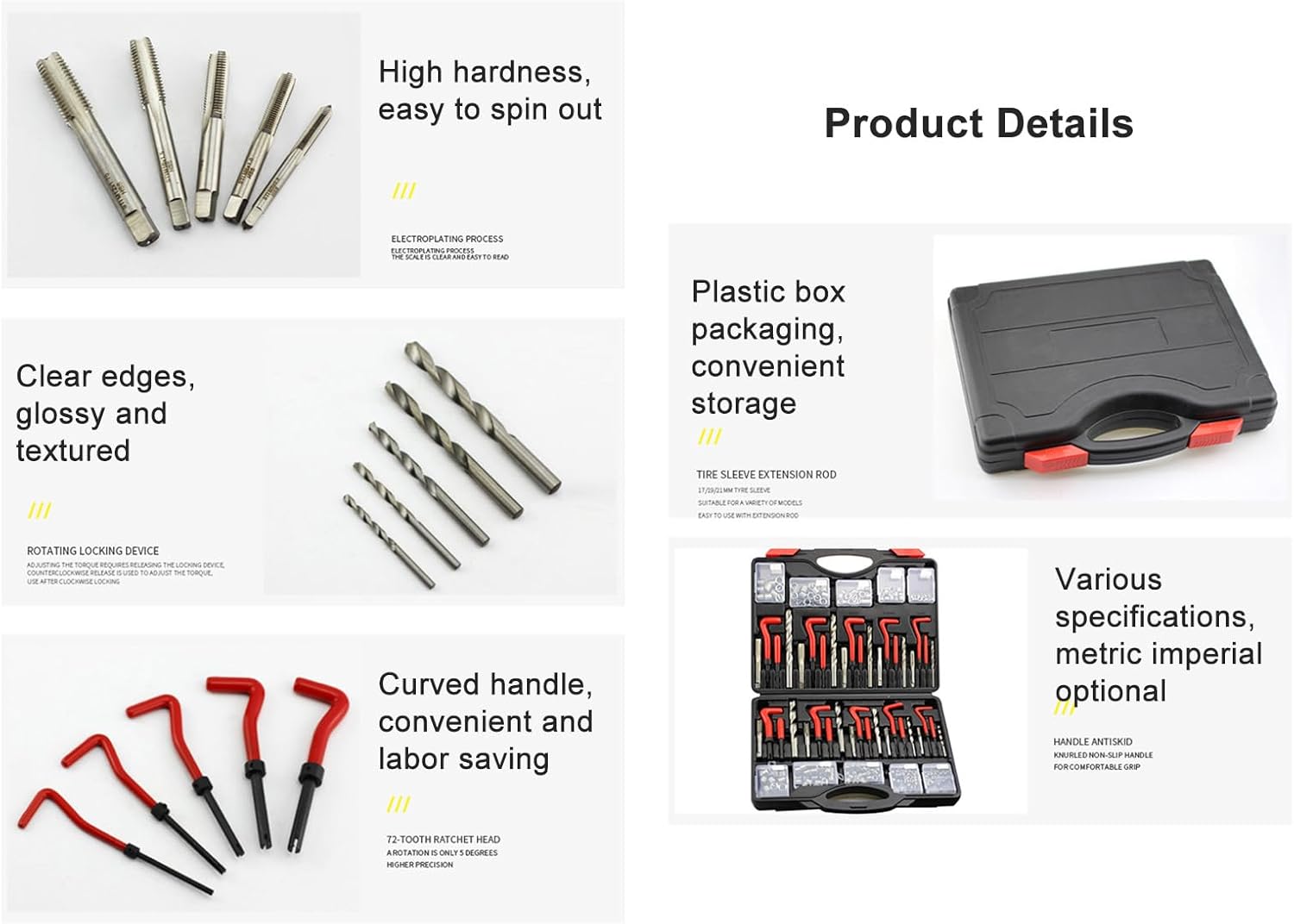 FTVOGUE Thread Repair Kit 261 Pieces Professional Metric Imperial Self Tapping Inserts Drill Bit Kit with Wire Thread Inserts Taps and Insertion Tool