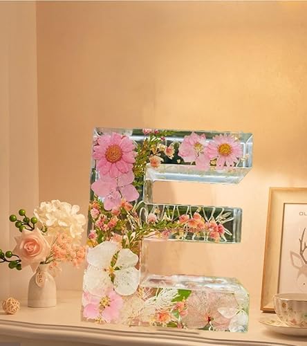 LzYogL Floral Resin Night Light, Floral Resin Night Light Letter, Pressed Flower Letters with LED Light, Personalized Mom Dry Flower Lamp with, for Mother, Wife, Birthday Gift for Her (L)