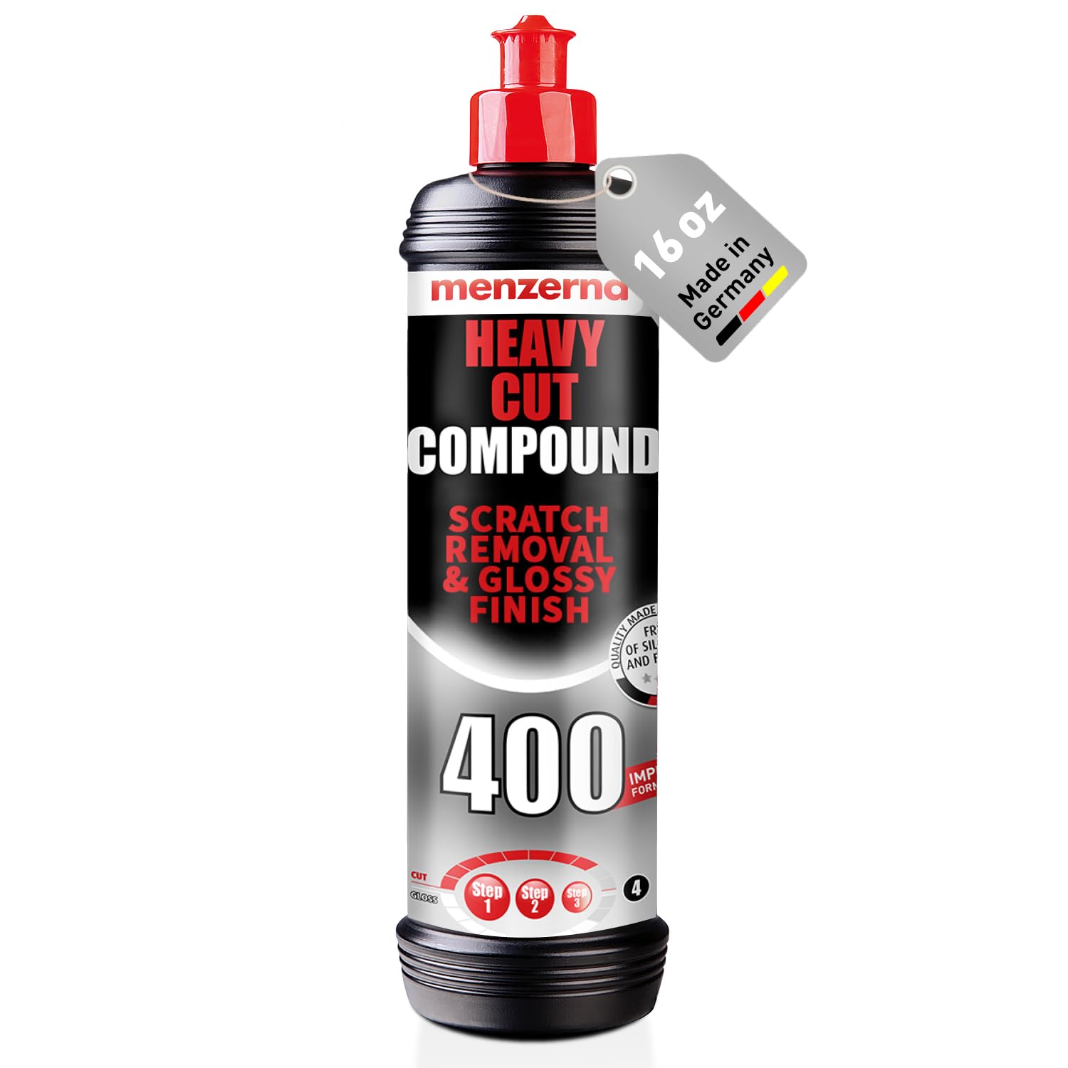menzerna Heavy Cut Compound 400" Car Polish I Heavy Cut, Medium Cut & Finish I Buffing & Polishing Compound for Scratch Repair I for Scratches, Swirls & Holograms I Silicone Free I 16oz