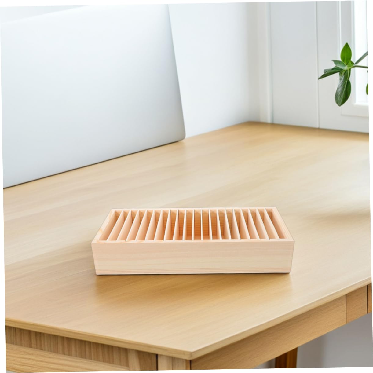 Caja de Almacenamiento de Tarjetas de Madera Beige 2 Piezas Compartimentos