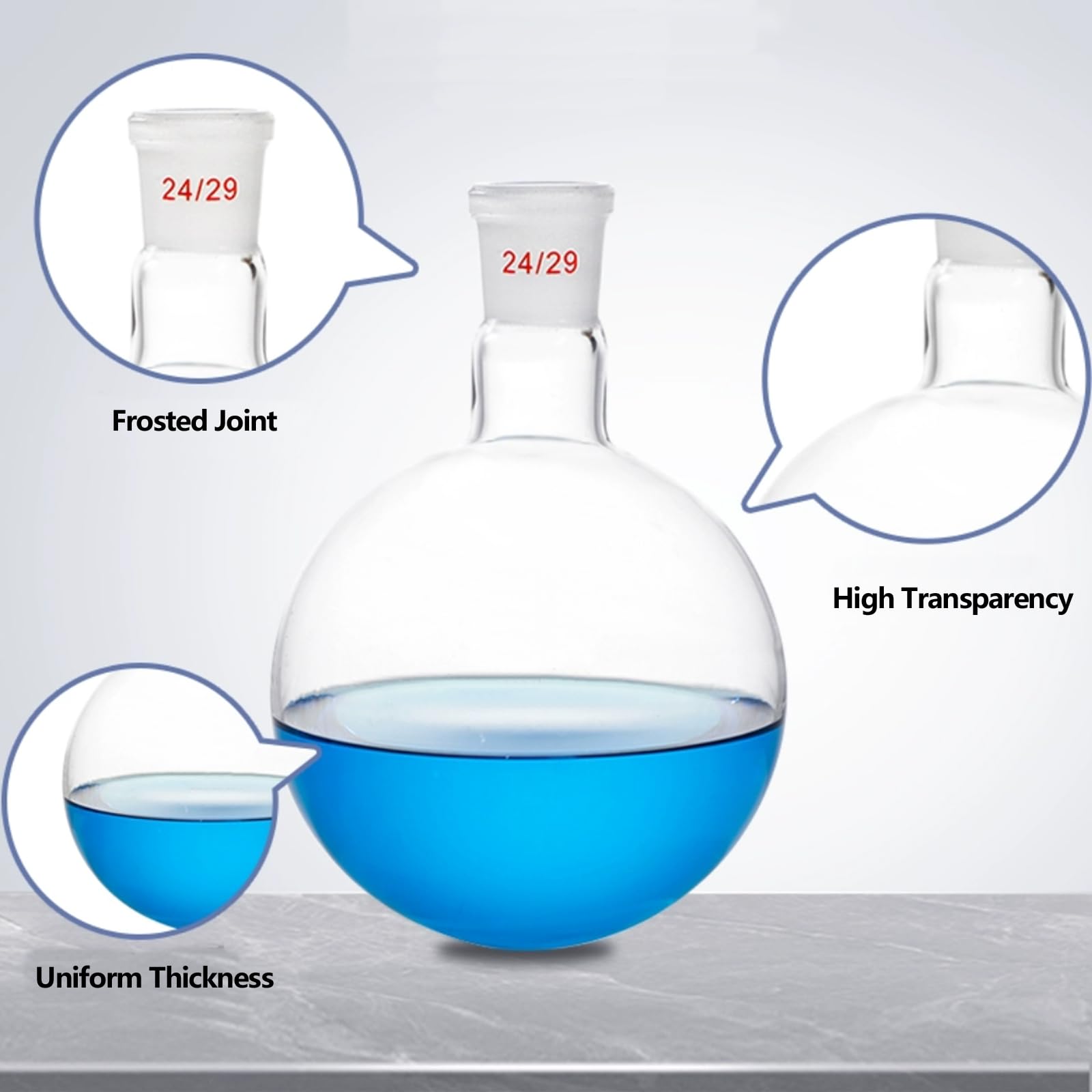 Aparato de destilación de vidrio de borosilicato Kit de destilación al vacío Laboratorio de química Artesanía de vidrio 24/29 Junta (250ml)