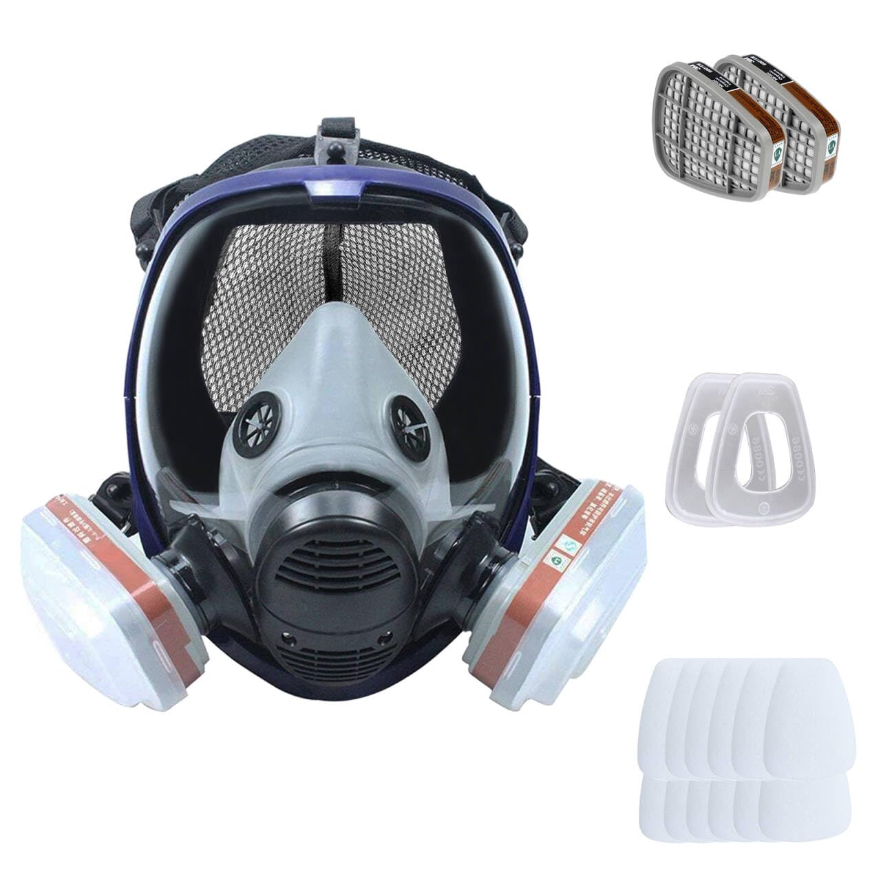 Facemoon Vollgesichtsabdeckung 16 in 1 Voll Gesicht Atemgerät,Atemgerät Maske mit Filtern Staub,Gasmasken,Schutz Atemgeräte für Chemie, Herstellung, Erdöl, Bergbau, Farbe, Staub,Bauindustrie