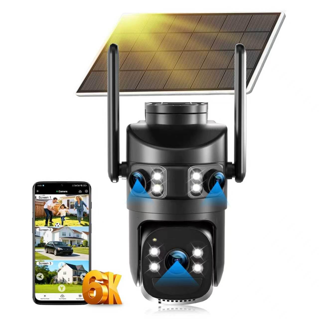 8MP 6K Triple Lens Solar Security Camera Outdoor, 5GHz/2.4GHz WiFi Wireless PTZ Camera, Color Night Vision, Auto Human Tracking, Two-Way Audio,IP66 Weatherproof Home Surveillance Cam-image-20