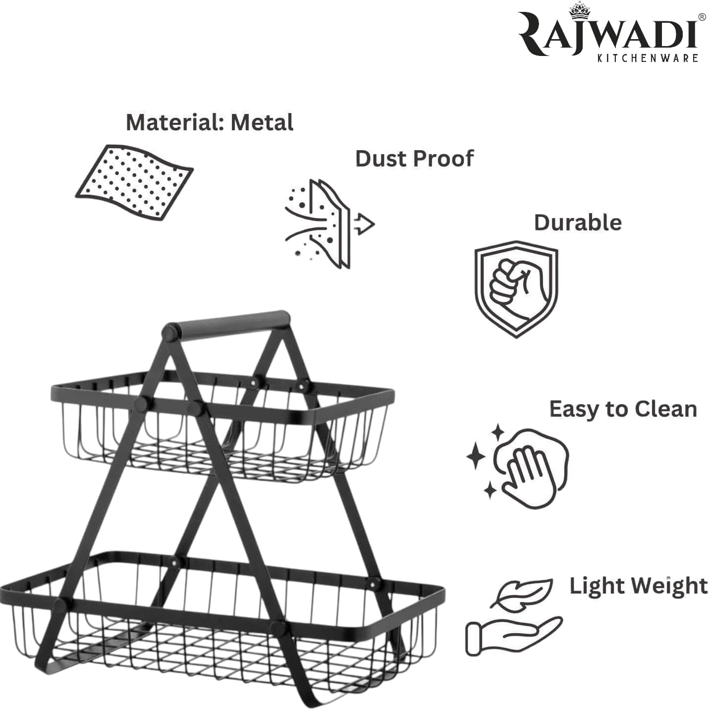 Fruit Basket 2-Tier Fruit & Vegetable Basket for Dining Table, Centre Table , Metal Fruit Bowl , Vegetables Storage Organizer Holder I Multi-Purpose Basket for Kitchen & Home