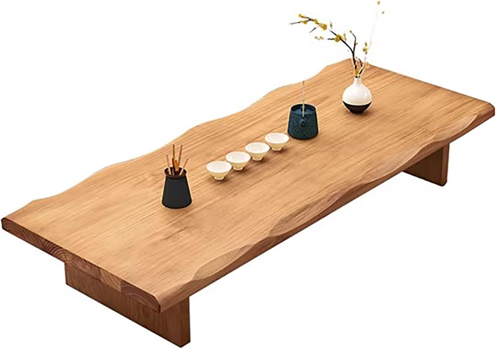 Large Rectangle Low Coffee Table, Multi-Purpose Floor Desk, Modern Center Table for Living Room, Tatami Meditation & Tea Ceremony, Sturdy Side Table(Brown-A,140x60x35cm)
