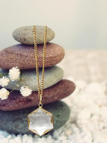 Miniatura 5 de Colgante de estrella de David de cuarzo de cristal con cadena de 24 pulgadas y cordón de algodóncuero + bolsa