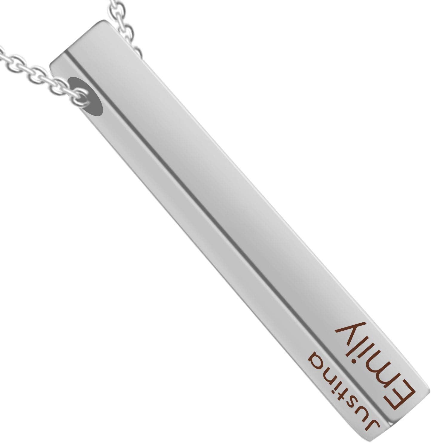 Personalized 4 Sided Vertical Engraved 3D Bar Necklace,Custom Pendant Necklace - Image 2