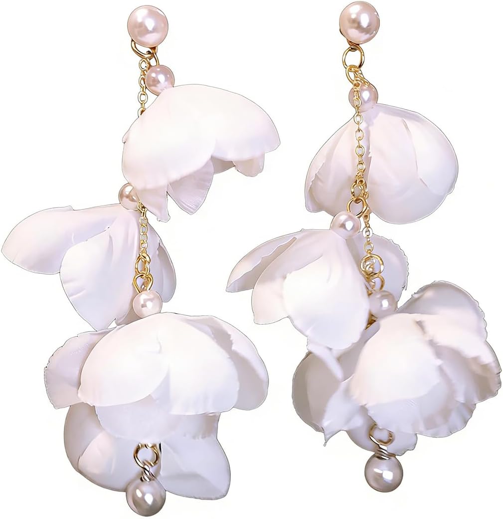 Flower Tassel Earring for Women Boho Colorful Pearl Floral Earring Statement Lightweight Drop Dangle Earrings Fashion Summer Beach Jewelry Accessary