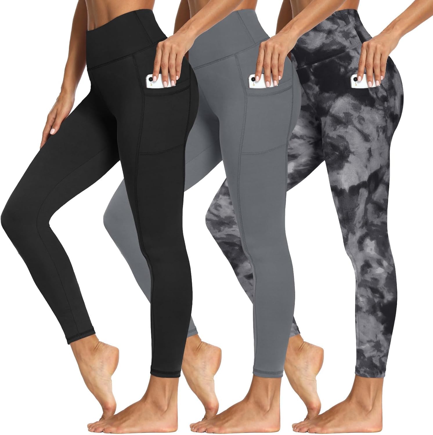 Syrinx 3 Packs Leggings with Pockets for Women, Soft High Waisted Tummy Control Workout Yoga Pants for Gym & Daily Wear