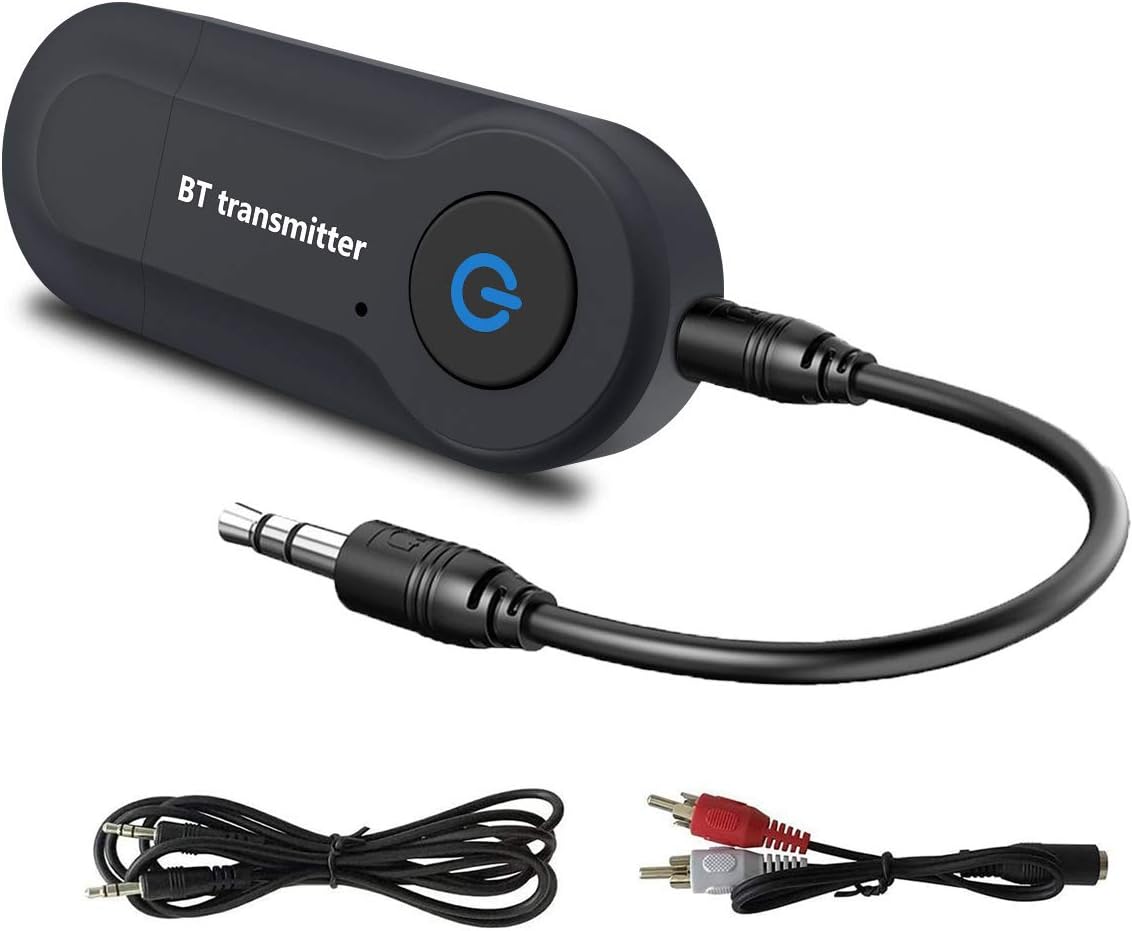 Bluetooth Transmitter, Wireless Portable Stereo Audio Adapter, Bluetooth Tansmitter for 3.5mm Audio Devices & RCA Connections for TV, PC, Car, Home Stereo System, Paired with Bluetooth Receiver