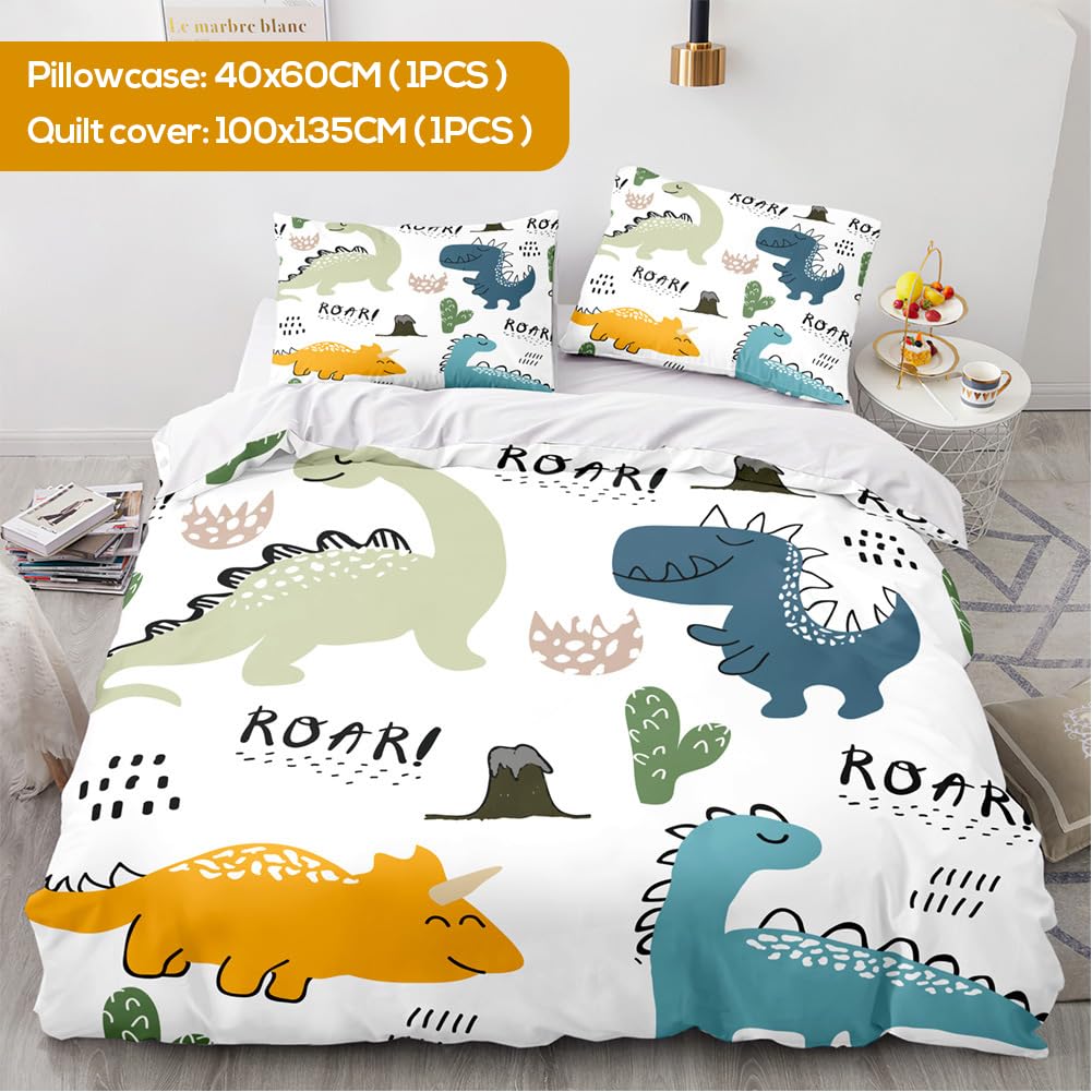 DASIAUTOEM Parure de lit Enfant 100x135 Parure de lit bébé complète pour lit bébé, Parure de lit Dinosaure, avec et Fermeture éclair intégrée, taie d'oreiller 60x40cm Literie en Microfibre