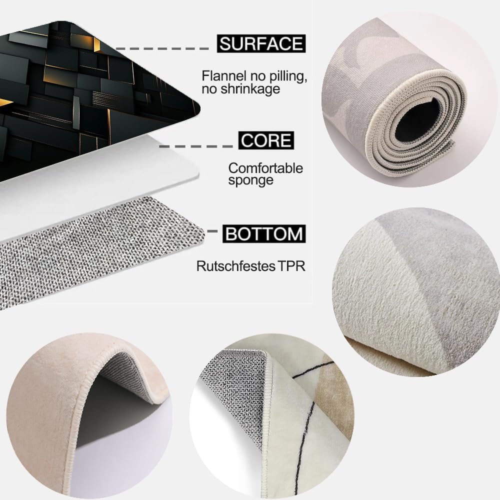 Générique Géométrie Grand Tapis de Salon Chambre 160x230cm Moderne Noir Or Lavable Antidérapant, Poils Ras Doux Tapis Décoration Moderne pour Coucher Couloir,Cuisine, Salle à Manger 1H804