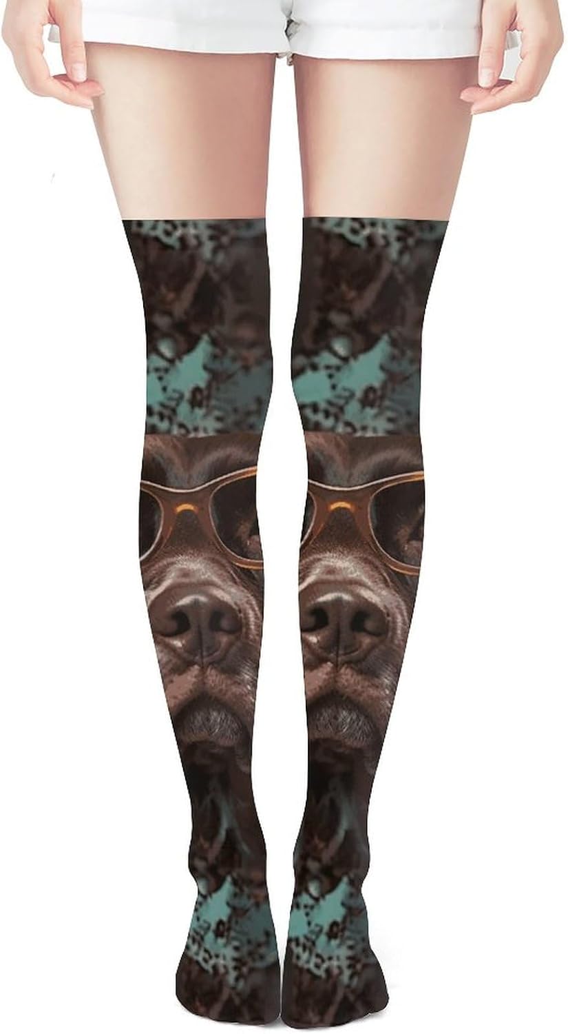German Shorthaired Pointer In Glasses Knee High Stockings for Women 23.6" Breathable Thigh High Stockings Over The Knee Socks
