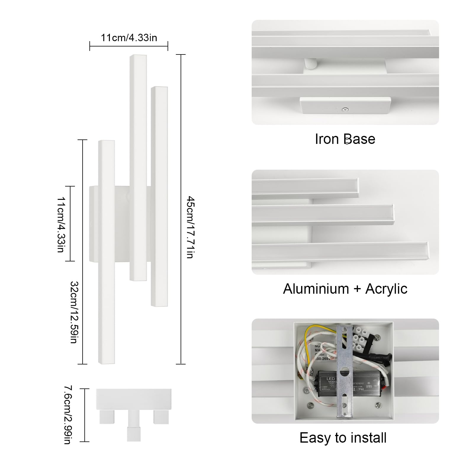 Klighten Plafoniera Led Soffitto 20W 1720LM, Plafoniera 3 Barra, Lampada Soffitto Decorativa Moderna per Corridoio Camera da Letto Soggiorno Cucina, 45 cm, Bianco Caldo 3000K, Bianco