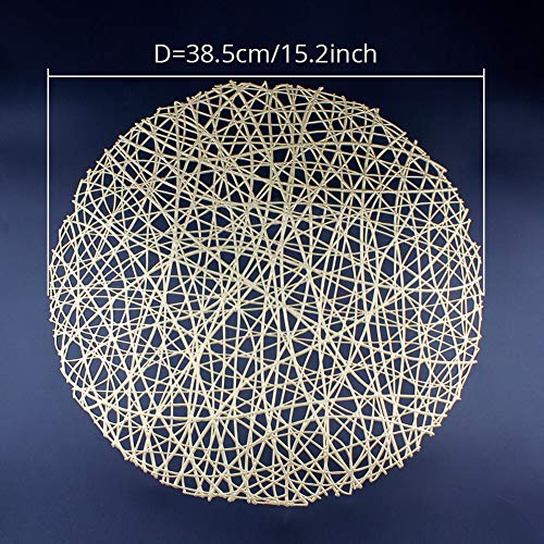 Gold Round Placemats for Dinner Table Set of 6 Metallic Hollow Out Line Circle Table Mats Vinyl Place Mats for Dinning Decor Wedding Accent Centerpiece - Image 4