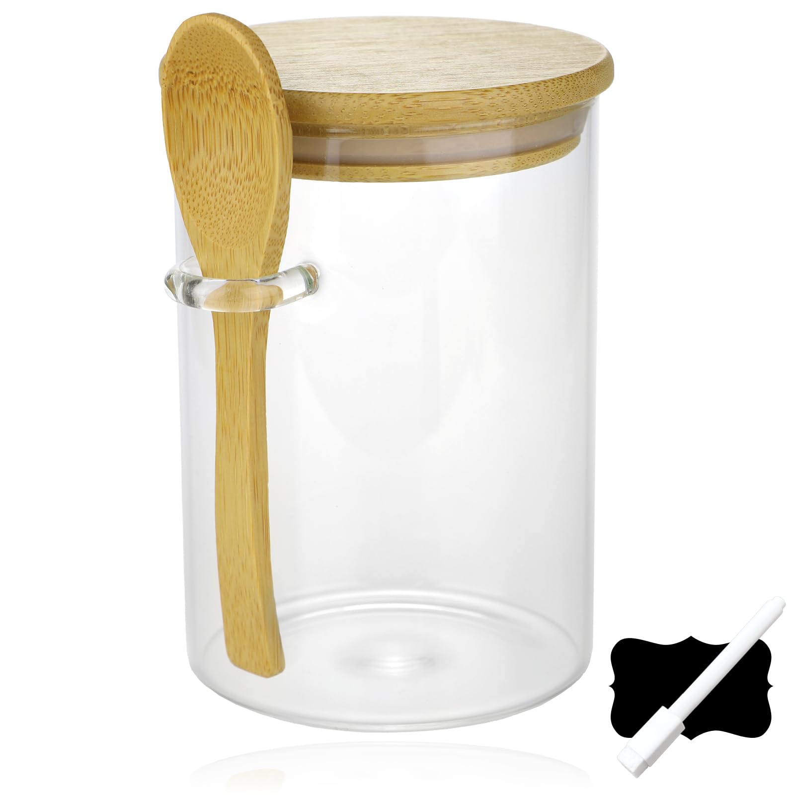 Spares2go Clear Glass Jars Air Tight With Lid Spoon Overnight Oats Food Container 530Ml
