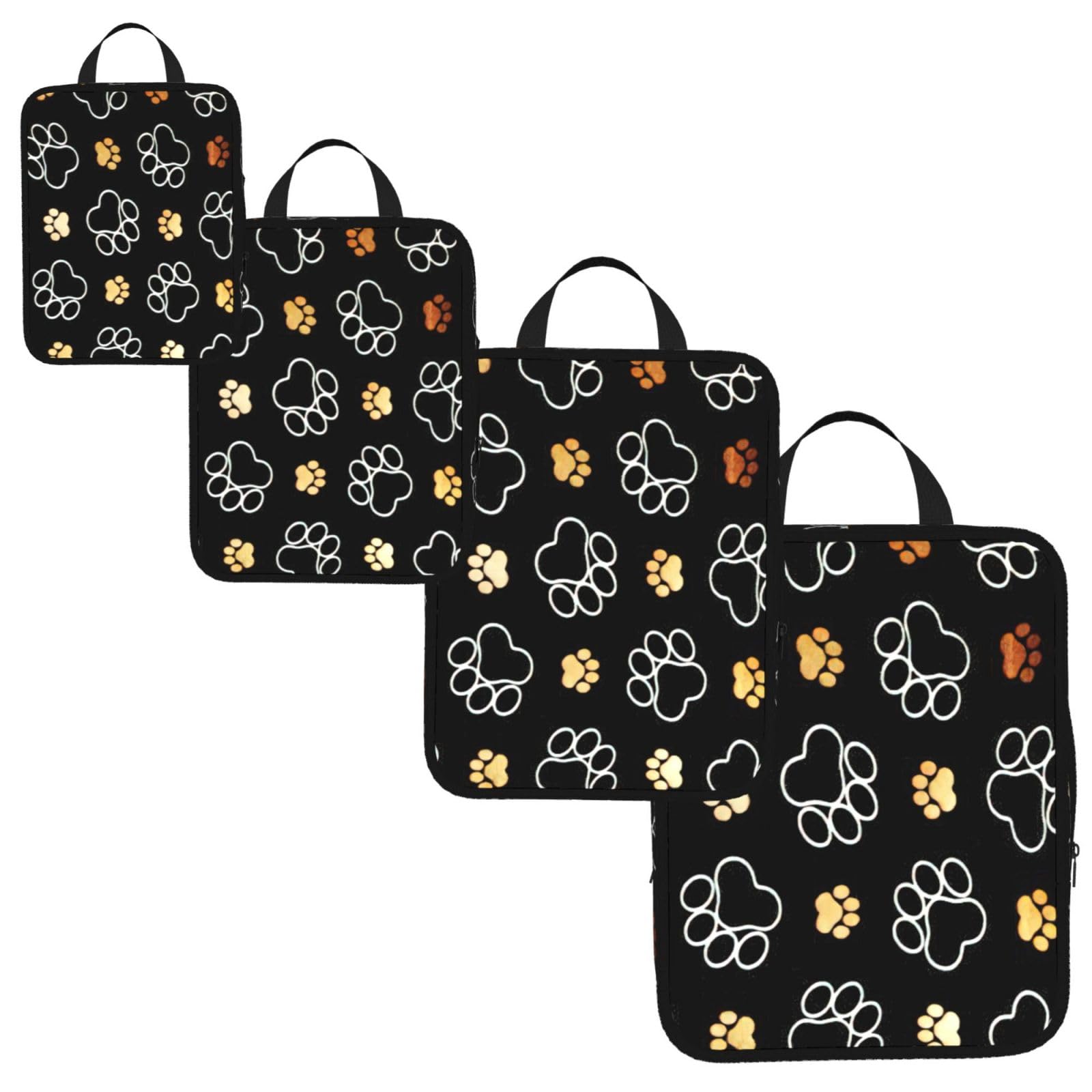 Dog Paw Prints Print 4 Set Compression Packing Cubes for Suitcases,Expandable Storage Bags Organizers