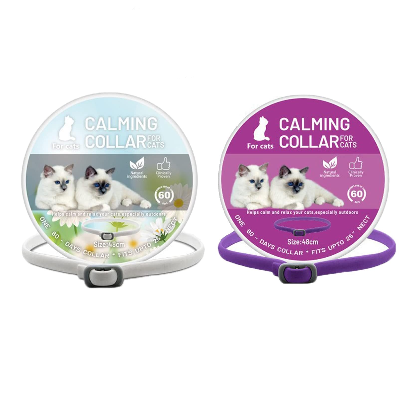 2 Pcs Cat Adjustable Calming Collar, Reduce Anxiety Cat Collars for Pets, Calm Collar Pacify Kitten, 18.9 Inches for Most Cat (Purple,White) Lavender Scent