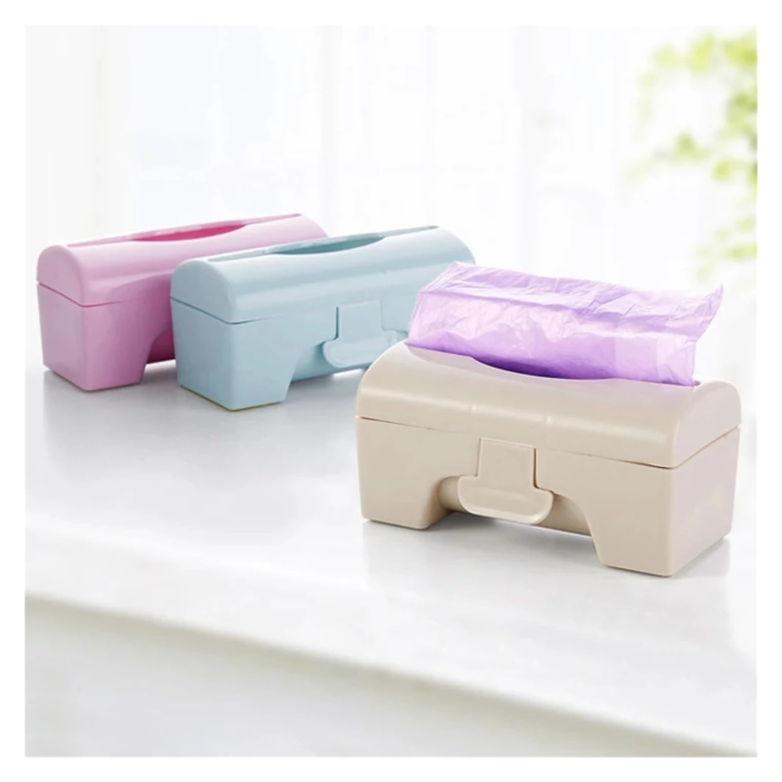 Caja de Almacenamiento Bolsas Basura, dispensador for Cocina, baño, Soporte for comestibles montado en la Pared, contenedor plástico for, 5 uds(Pink)