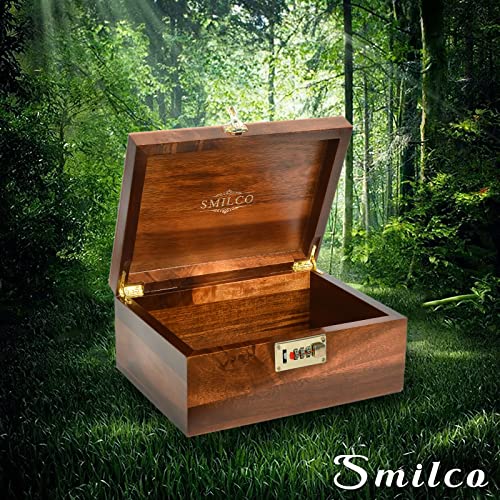 Smilco Wooden Box With Hinged Lid Acacia Wood Decorative Storage Boxes With Combination Lock Hand-Crafted Wooden Box For Recipes Box Or As Keepsake #TOP6