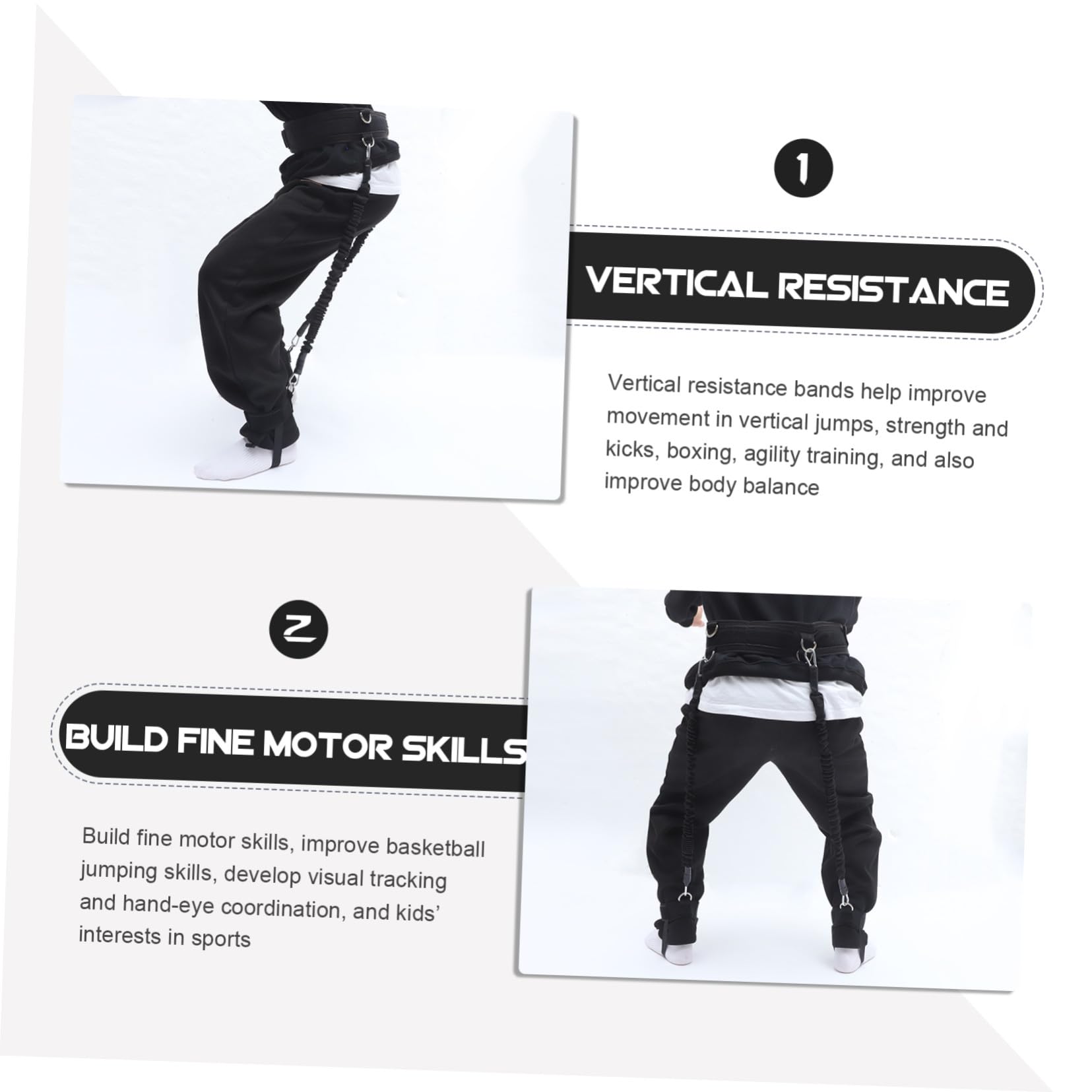 POPETPOP Fasce di Resistenza per Allenamento Salto Basket Regolabili in Lattice Nero Set da 2 (40 Lbs) Attrezzatura Sportiva per Potenziamento Muscolare Gambe Uso Domestico e Palestra