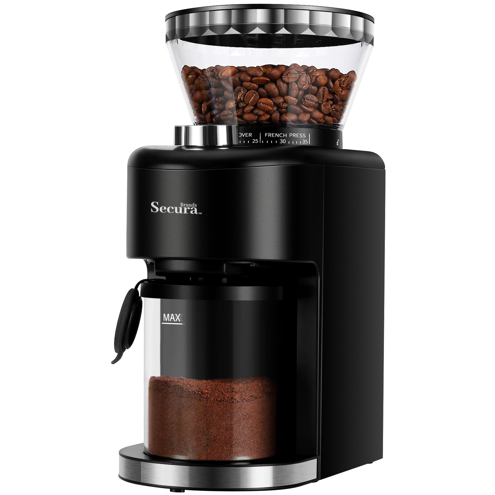 Photo 1 of Secura Brands Conical Burr Coffee Grinder Electric Espresso Coffee Grinder with 35 Ajustable Precise Grind Settings for 2-12 Cup 8.8 Ounce Coffee Bean Storage