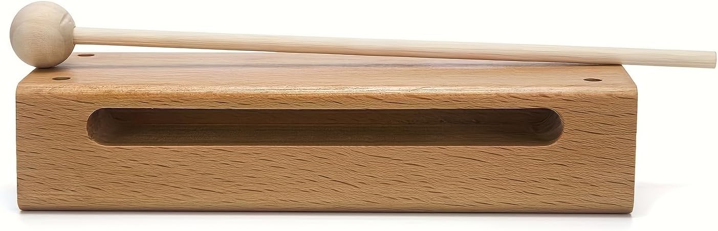 1 Pack Solid Wood Percussion Block with Mallet Natural Rhythm Wood Block Instrument Handheld Musical Clapper for Classroom Band Practice Early Education Music Training Portable Sound Effect Tool