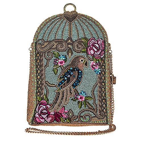 Mary Frances Pretty Parrot Beaded Handbag Bird Embellished Crossbody Evening Bag, Multicolor