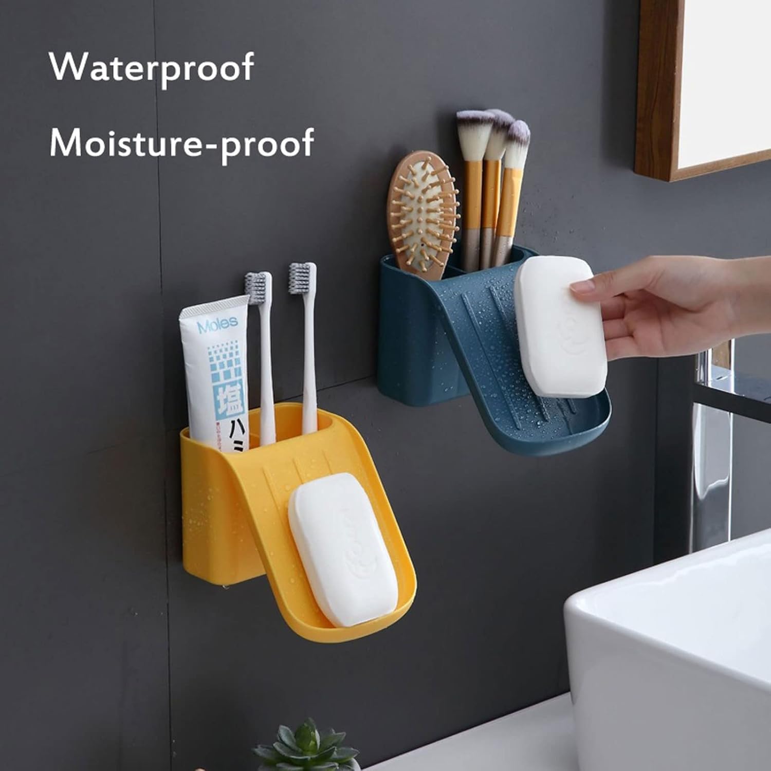 Toothbrush Holders Double-Layer Soap Box Drain Soap Holder Sucker Wall-Mounted Bathroom Storage Rack Toothbrush Holder Kithchen Organizer (Color : Grey) (Yellow)