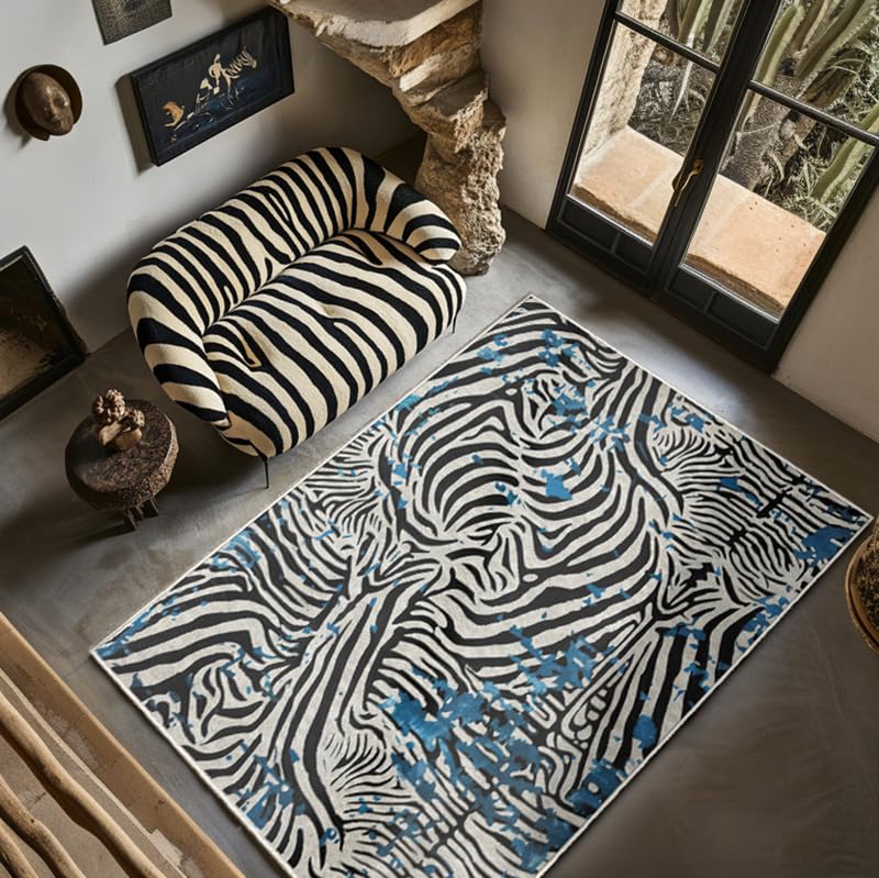 Modern Area Rug Designer Rugs Soft Non-slip Large Home Floor Carpet Living Bedroom Dining Room Home Decorator Abstract Zebra Pattern Black and White200 x 250 cm