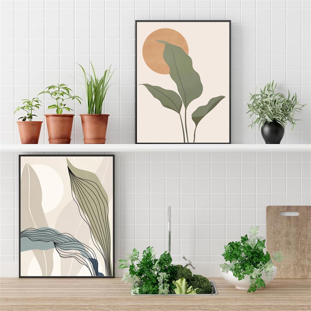 WUHBCZ Art Decor,Abstract Boho Leaf Geometric Figures Rainbow Lines Wall Art Canvas Painting and Prints Wall Pictures for Living Kitchen Room Decor Artwork-40 * 50cm*2PCS (No Frame)